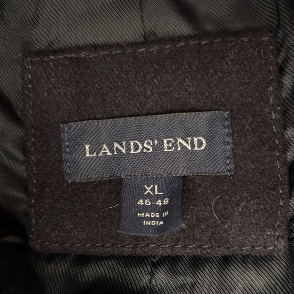 Lands End Mens Wool‎ Blend Pea Coat XL 46-48 Navy Blue Double Breasted 392812